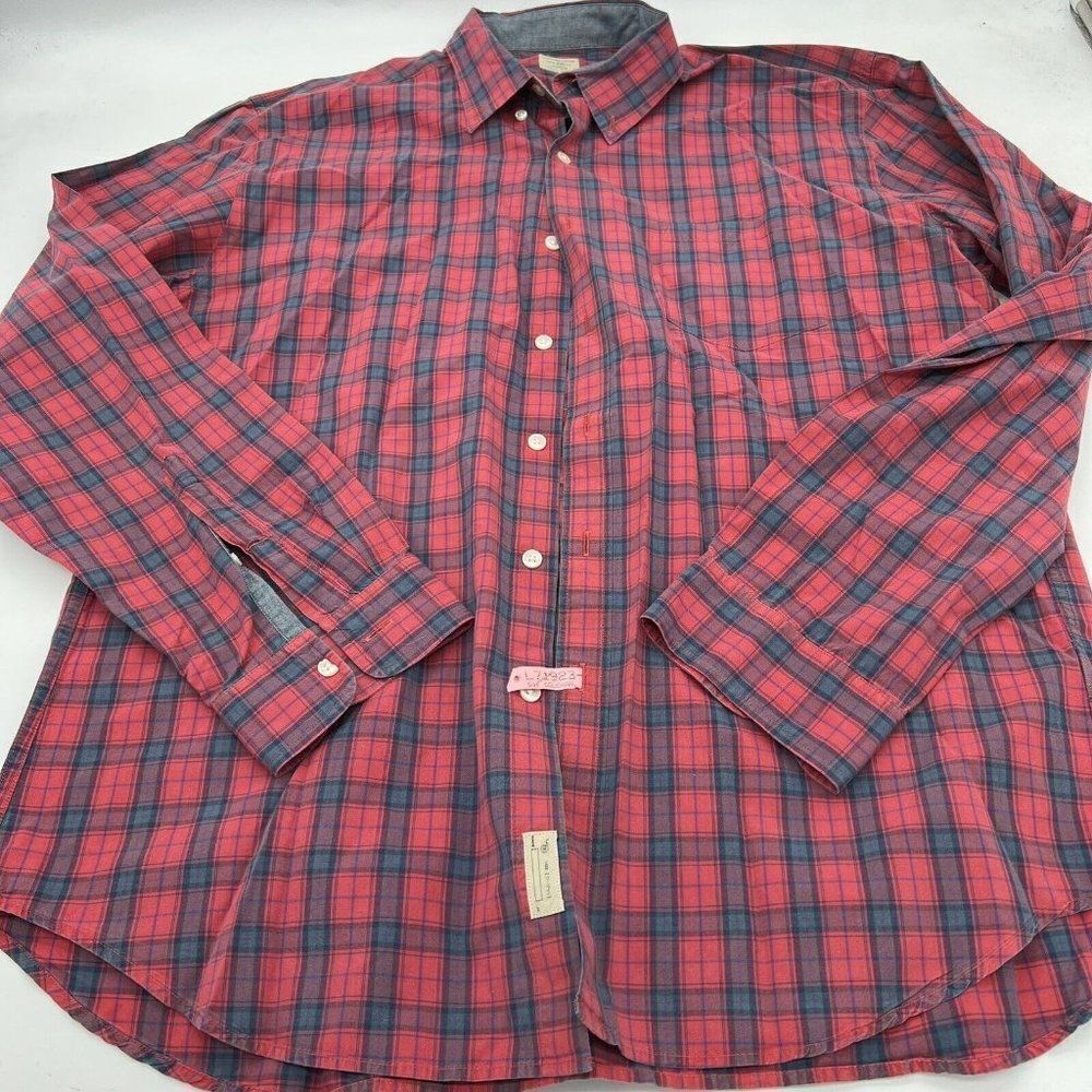 J Crew Shirt Mens Large Button Front Long Sleeve Red Green Tartan Plaid Faded XL